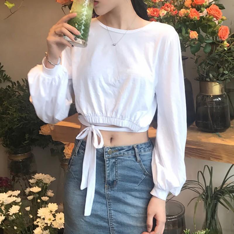 Áo thun nữ tay dài cổ tròn màu trơn