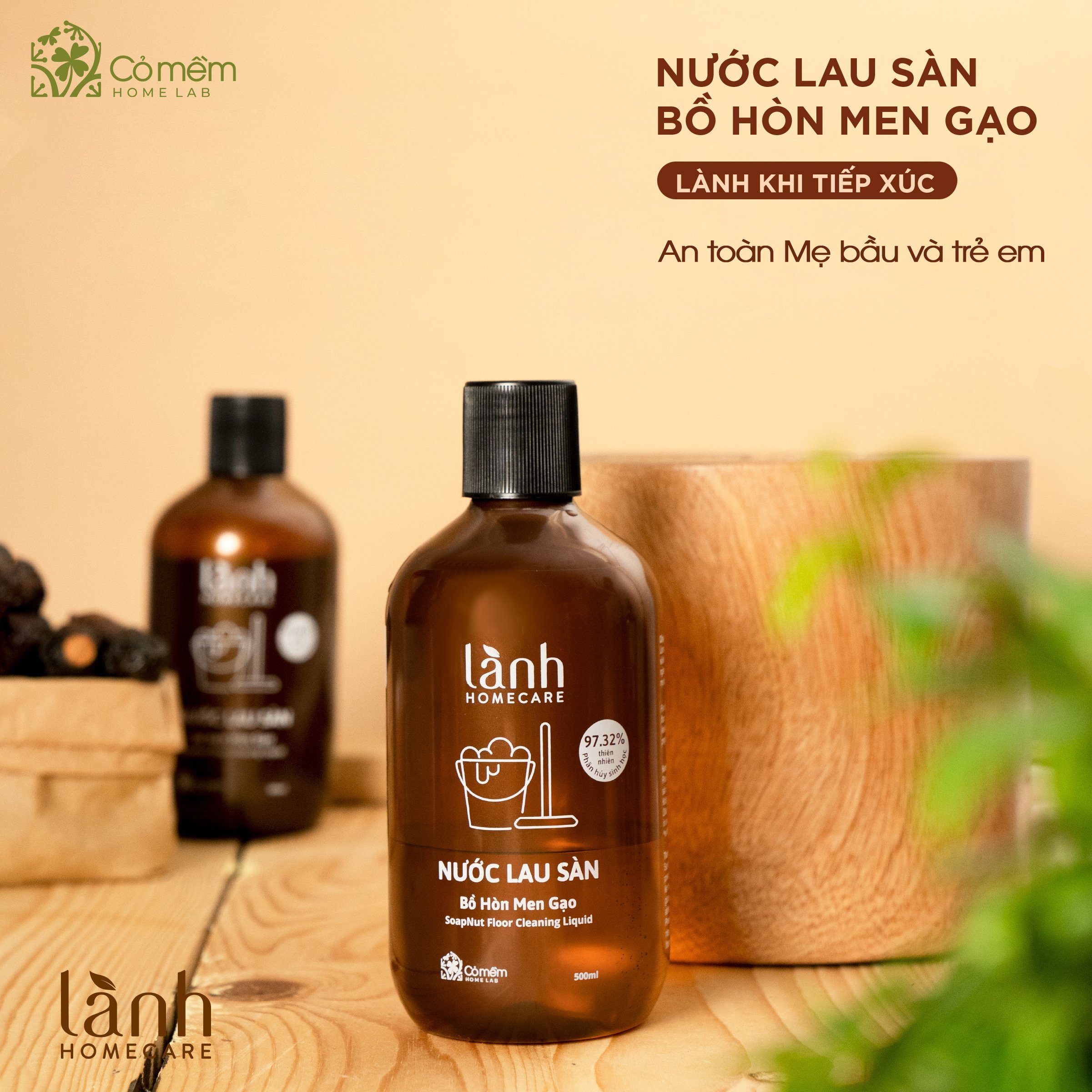 Nước Lau Sàn Bồ Hòn Men Gạo Lành HomeCare An Toàn Cỏ Mềm 500ml