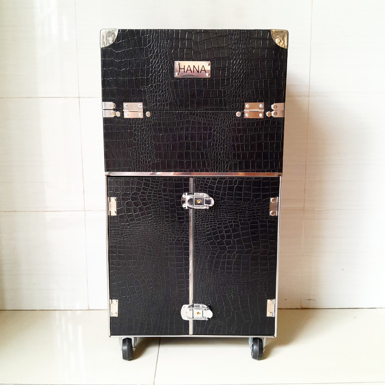 Hàng cao cấp loại 1 - Cốp vali kéo viền cạnh inox, nhiều ngăn đựng mỹ phẩm, dụng cụ phun xăm, nối mi, nail, máy hơ gel trang điểm chuyên nghiệp size 36x22x64 (cm) 