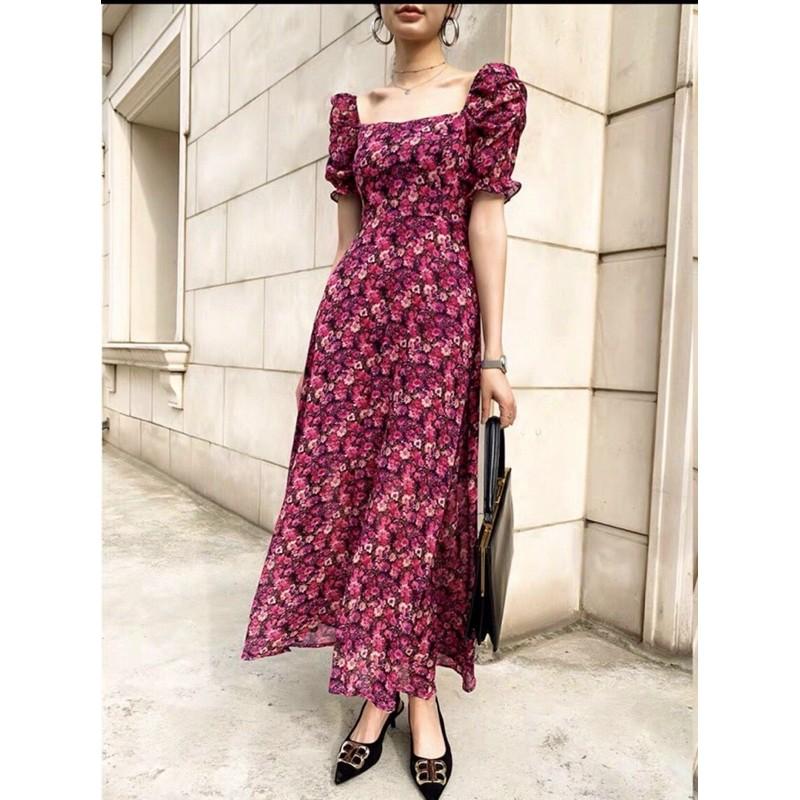 ĐẦM XOÈ HOA TÍM TAY PHỒNG NHÚN THUN