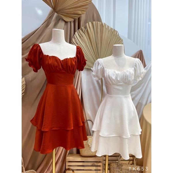 Váy xòe 2 tầng, vải đũi thun nhăn mịn mát - Mysa Dress - V069