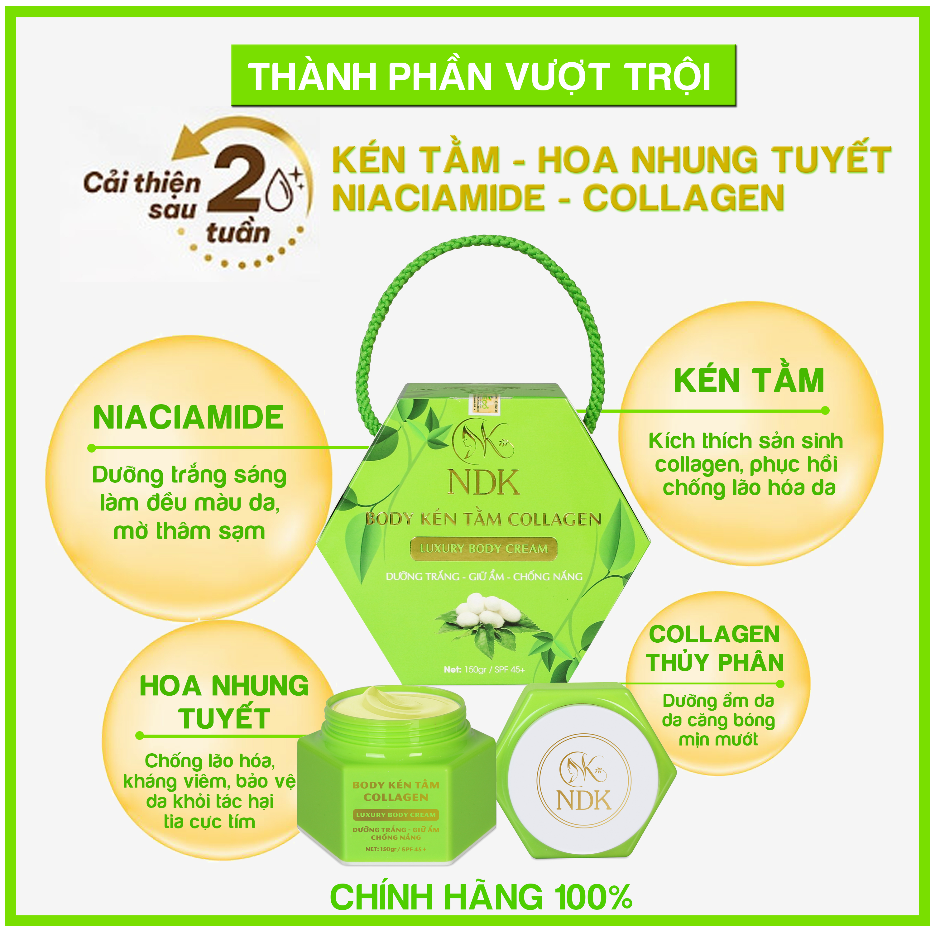 Combo 2 Kem Body Kén Tằm Collagen NDK Dưỡng Trắng Da Làm mịn Chống Nắng