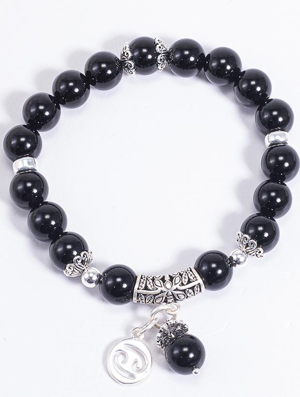 Vòng Tay Phong Thủy Đá Obsidian Phối Charm Cung Hoàng Đạo Cự Giải Mệnh Thủy, Mộc Ngọc Quý Gemstones