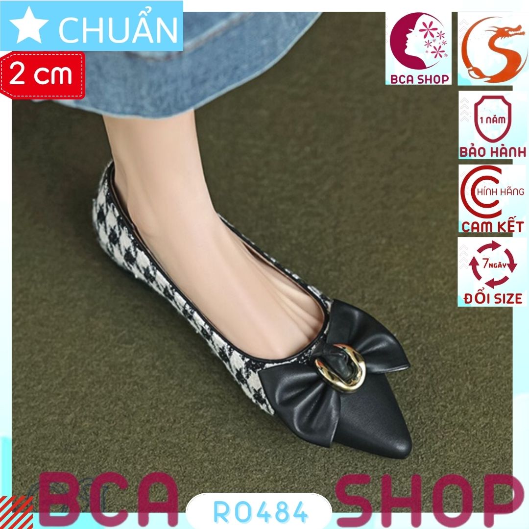 Giày Búp Bê Nữ 2p RO484 ROSATA Tại BCASHOP Mũi Nhọn Có Gắn Nơ Kèm Khóa Sành Điệu - Màu Đen