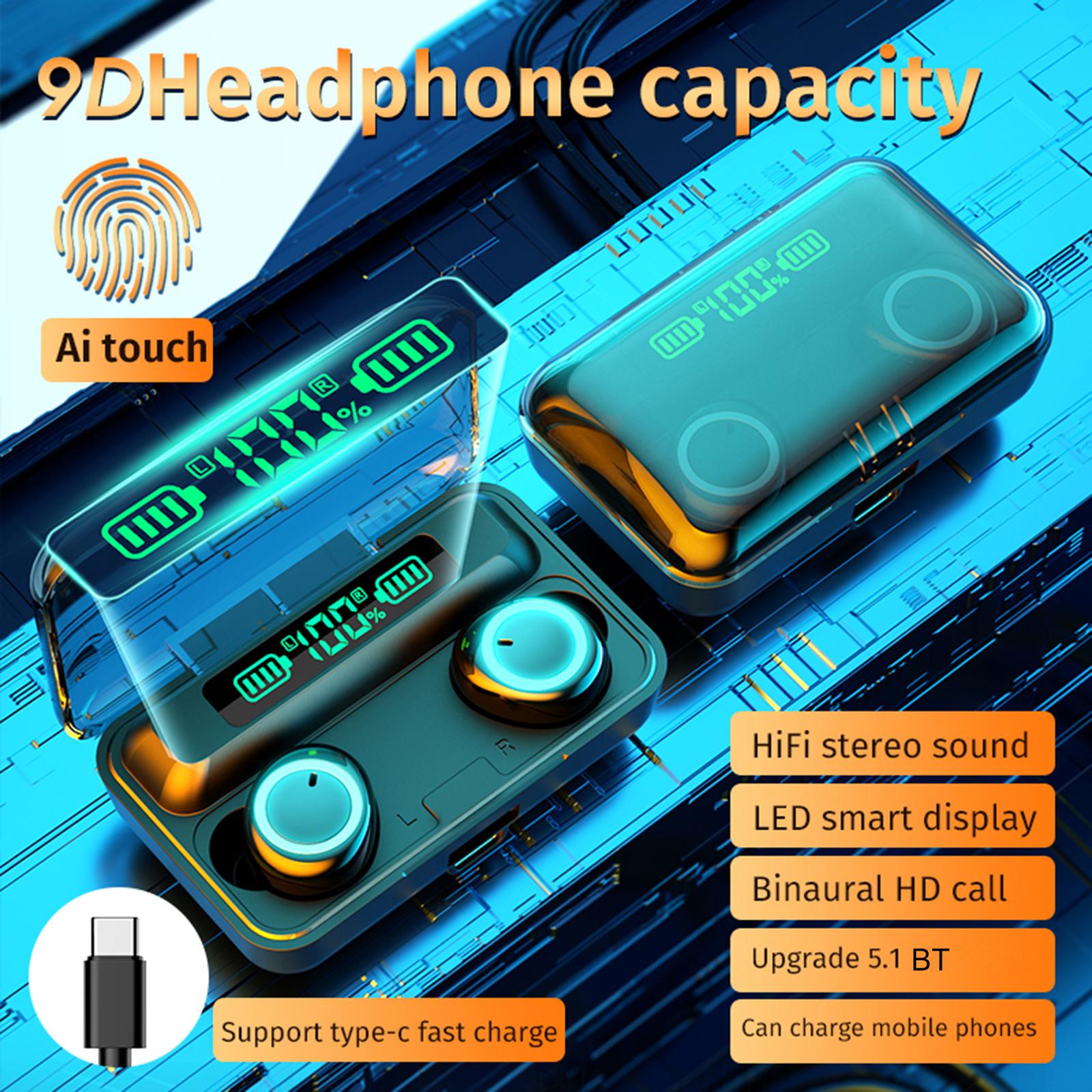 Tai nghe F9-3 Bluetooth 5.1 TWS không dây,điều khiển cảm ứng có hộp sạc 2800mAh và màn hình nguồn Pin Mini