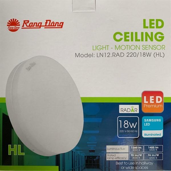 Đèn LED Rạng Đông tròn ốp trần cảm biến 18W Model: LN12.RAD 220/18W