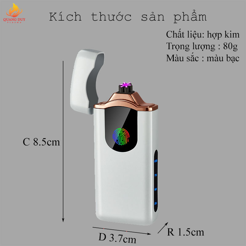 Bật lửa điện cảm ứng độc lạ dạ quang phát sáng công nghệ plasma 6 tia chống gió sạc pin tiện lợi