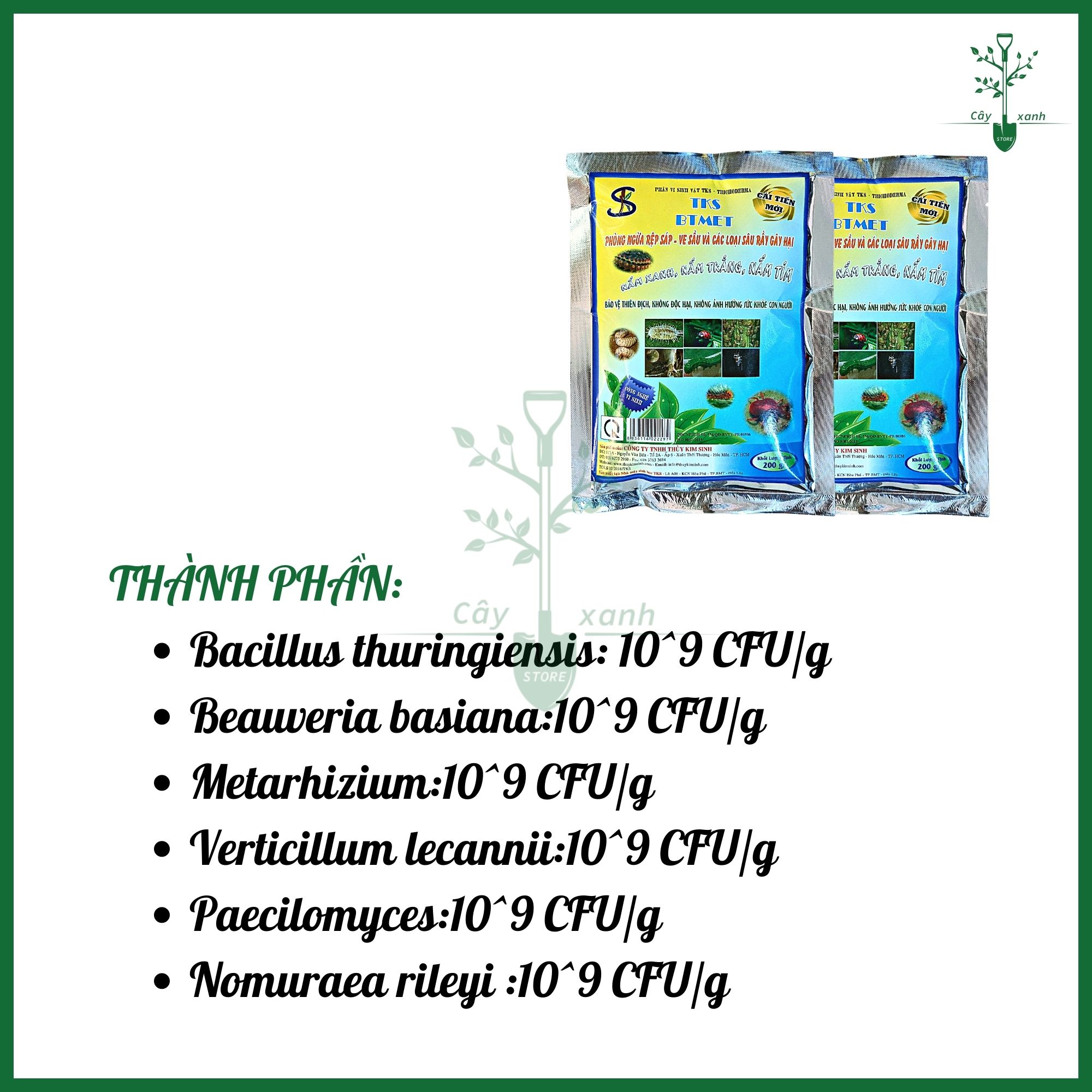 Chế phẩm vi sinh TRICHODERMA TKS BTMET ngừa rệp sáp, ve sầu và các loại sâu rầy gây hại - Gói 200g - Cây Xanh Store