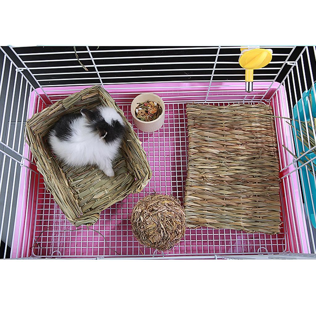 Handwoven Straw Rabbit Cage Mat Hamster Rabbit Squirrel House Mat 41x29cm