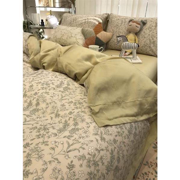 Bộ Chăn Ga Gối Côtton living 100%cotton Hàng Nhập Khẩu 4 Món Hoa Nhí Nhỏ Vintage