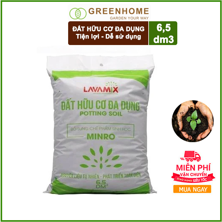 Đất Sạch Đất Hữu Cơ Đa Dụng Lavamix 6.5dm3(2.5 - 2.8kg) Trồng Rau Sạch Hoa Kiểng Bằng Đất Sạch, Xơ Dừa, Phân Bón Hữu Cơ