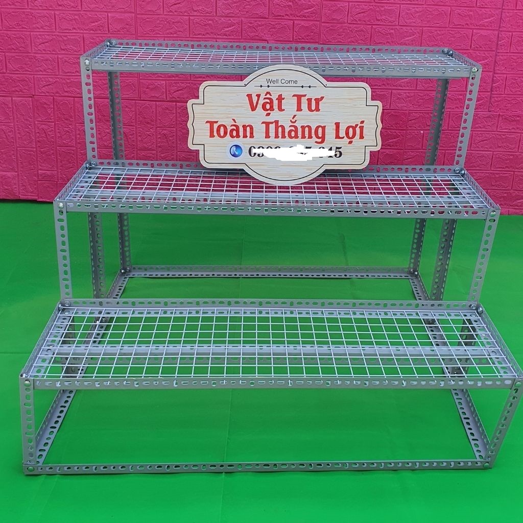 Kệ Sắt V lỗ Bậc thang 3 bậc khung V3x3cm Vỉ lưới sắt làm bậc rộng 30cm x dài 1.2m