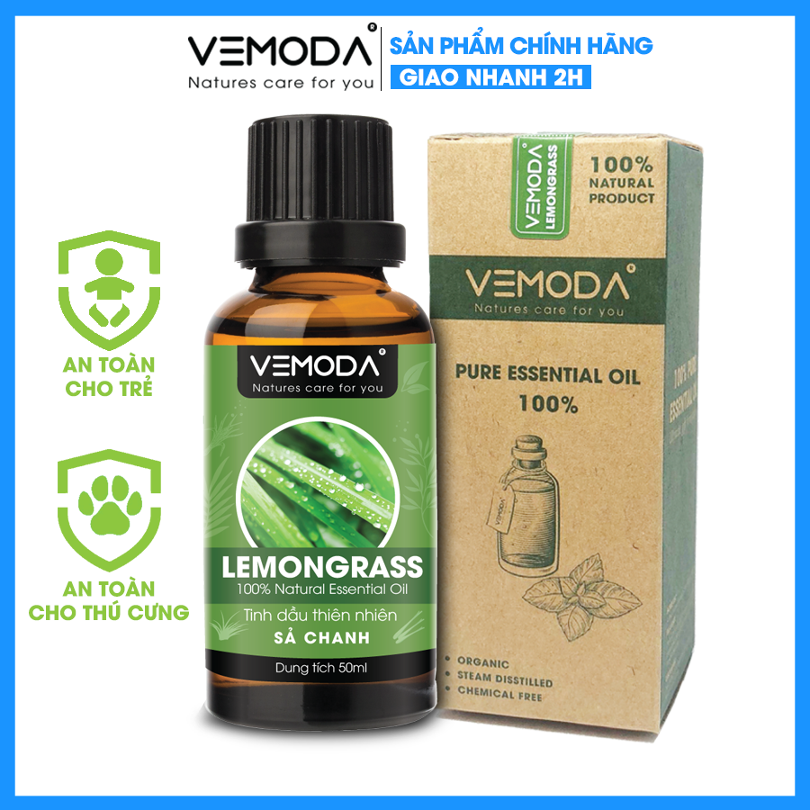 Tinh dầu Sả chanh cao cấp 50ML Lemongrass. Tinh dầu xông phòng Vemoda giúp thanh lọc không khí, khử mùi, kháng khuẩn, đuổi muỗi, giải cảm, làm đẹp. Tinh dầu thiên nhiên sả chanh