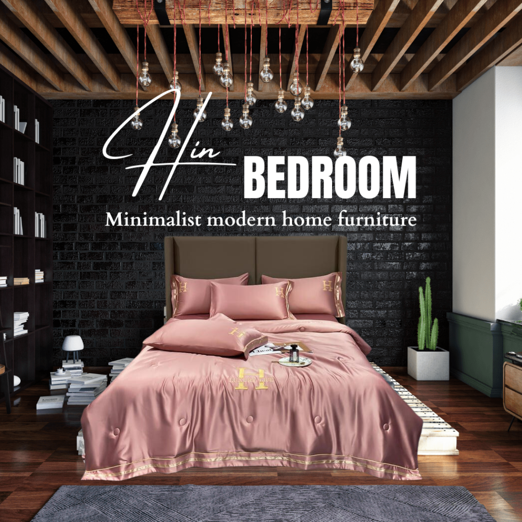 Bộ Chăn Ga Gối Đệm 5 Món Chăn Phao Lụa Thái Hin Home Bedding Drap Giường Lụa Mẫu Hồng