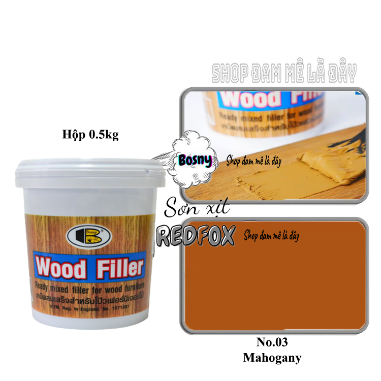 Bột trám gỗ, nột trét gỗ bị nứt Wood Filler No.B218 Bosny hộp 500 gram - Thái Lan, Keo che vết xước, khuyết điểm đồ gỗ nội thất, bàn ghế, tủ gỗ 