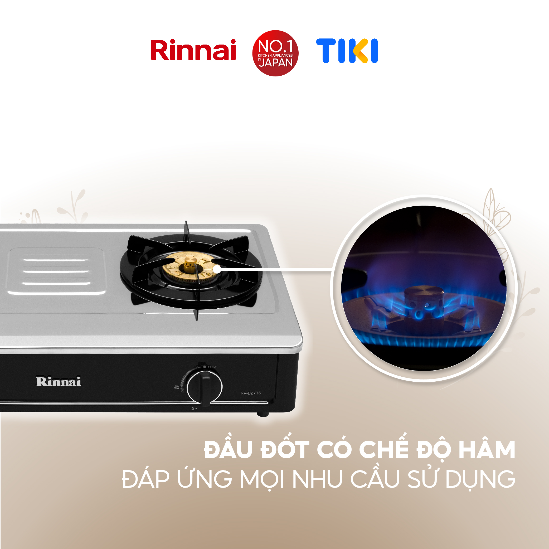 Bếp gas dương Rinnai RV-B271SB(S) mặt bếp inox và kiềng bếp men - Hàng chính hãng.
