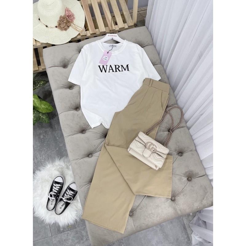 Sét bộ quần suông dài mix phông cực hót -Áo chất cotton tàu mix quần ống rộng -chất thô đũi mềm-Cạp quần chun sau