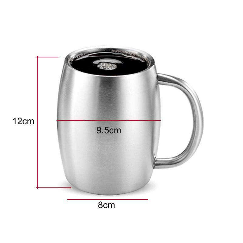 Cốc uống café bằng inox 304 GF400 loại 2 lớp chống nóng, có nắp nhựa, dung tích 420ml