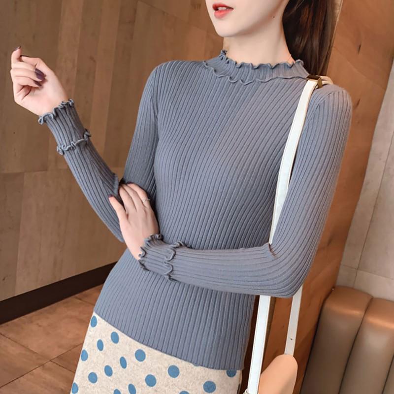 Áo Sweater dệt kim tay dài cổ lọ thiết kế màu trơn thanh lịch