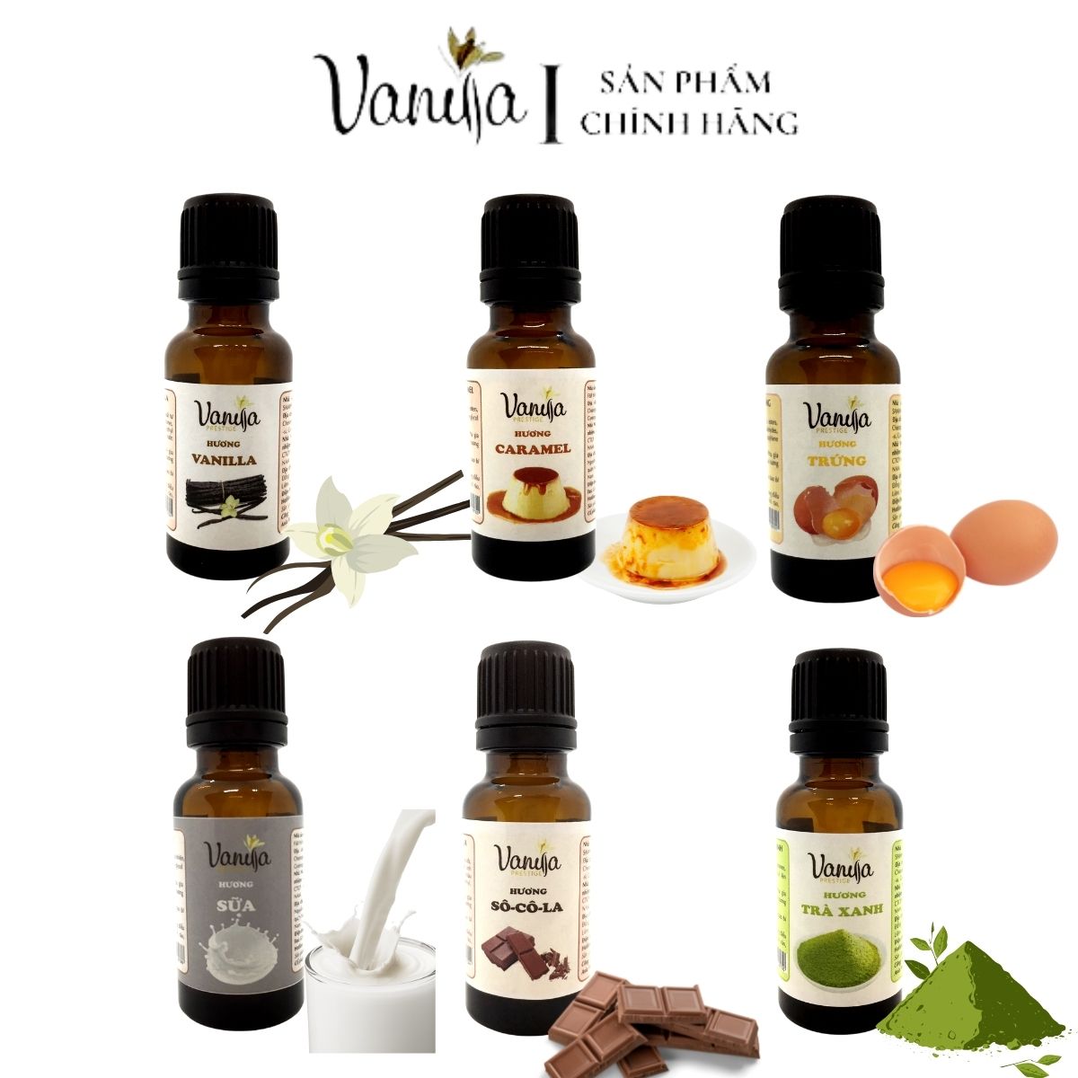 Combo 3 Hương liệu thực phẩm 6 mùi: Vani, Trứng, Matcha, Caramel, Sữa, Socola  (20 gram) - Hương liệu Hàn Quốc