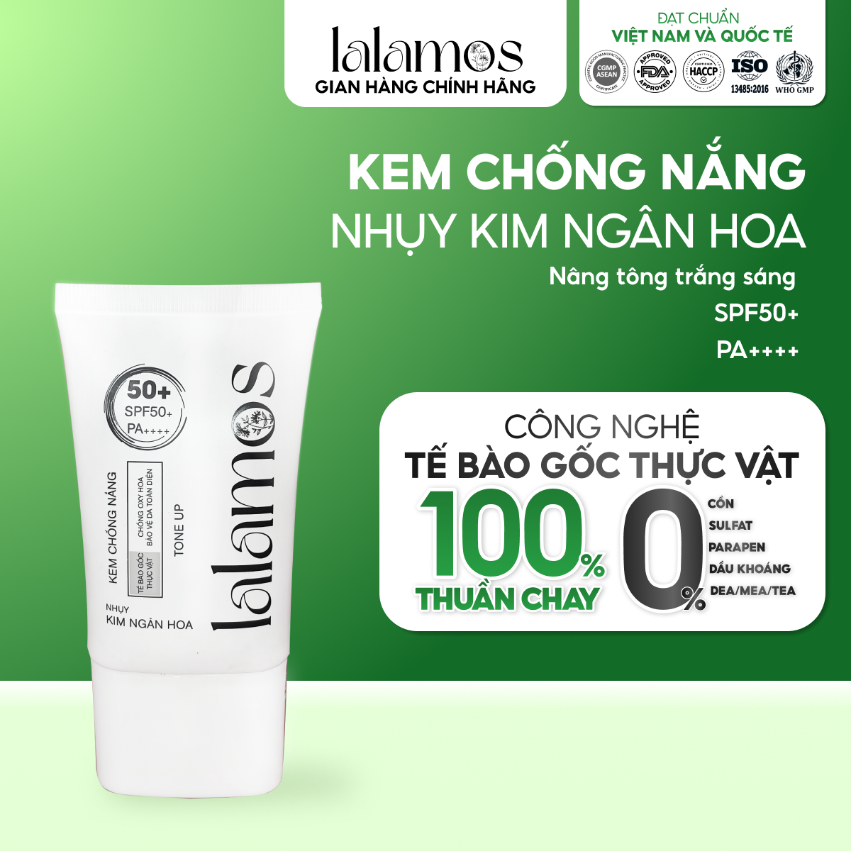 Kem Chống Nắng Lalamos Nhụy Kim Ngân Hoa White Tone-Up SPF 50+ PA++++ 50ml