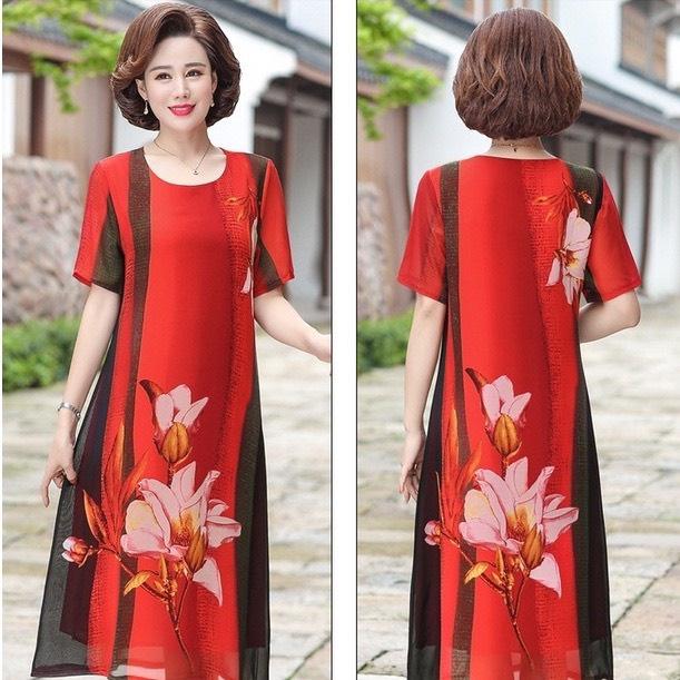 Đầm Trung Niên Nữ, Mẫu Váy Trung Niên In Hoa Cho Mẹ Đi Tiệc Sang Trọng Lịch Sự