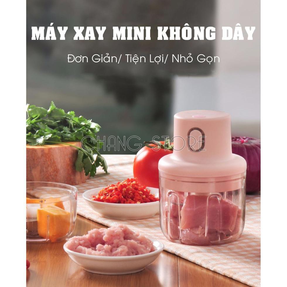 Máy xay mini cầm tay, đa năng, sạc pin cao cấp xay tỏi ớt, hành, rau củ quả dung tích 250ml