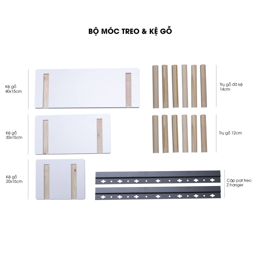 Bộ 12 Trụ Gỗ SMLIFE Pegboard 12cm - Móc Treo Cài Bảng Gỗ Đục Lỗ SMLIFE Pegboard