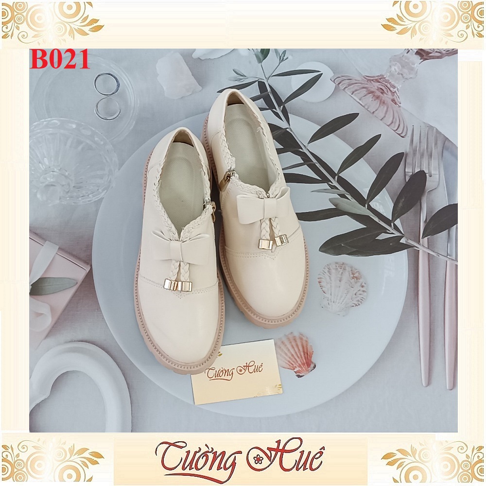Giày Búp Bê Mũi Tròn Nữ Đính Nơ Gót Vuông Cao 4CM - Hàng Quảng Châu