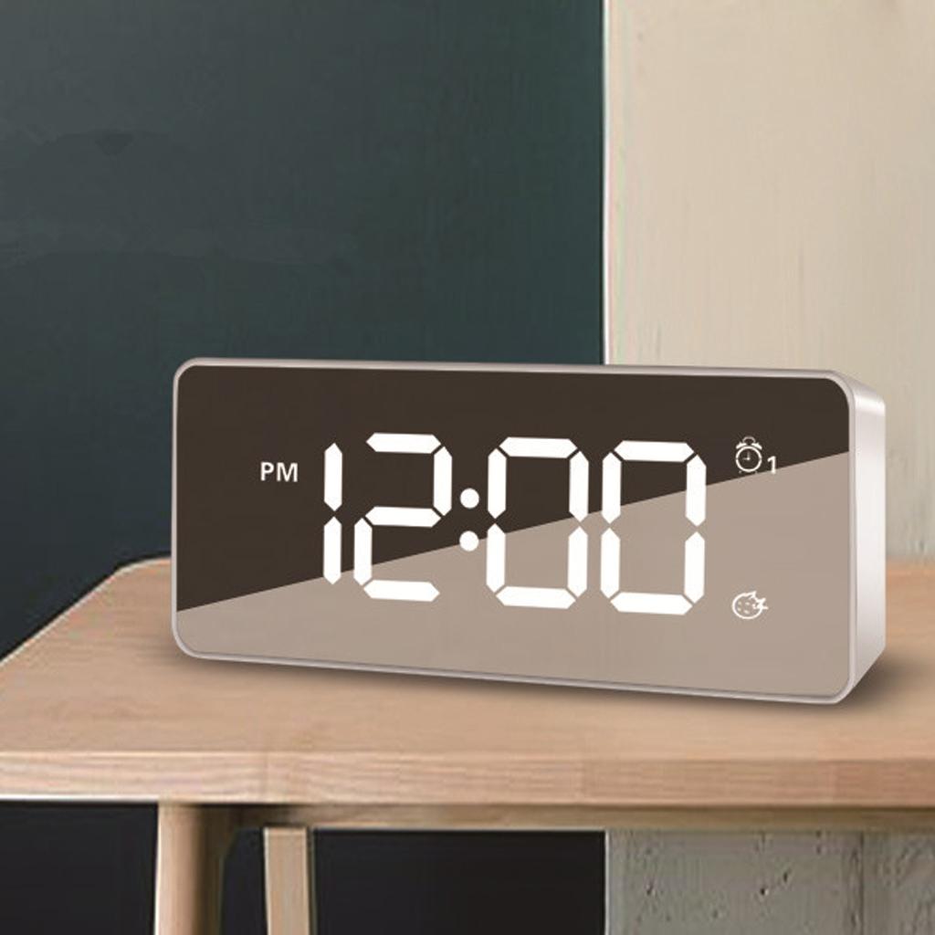 Dual USB Digital LED Clock Snooze Mirror Alarm Clock Time Backlight, for Bedroom Office Travel - Also Battery Powered