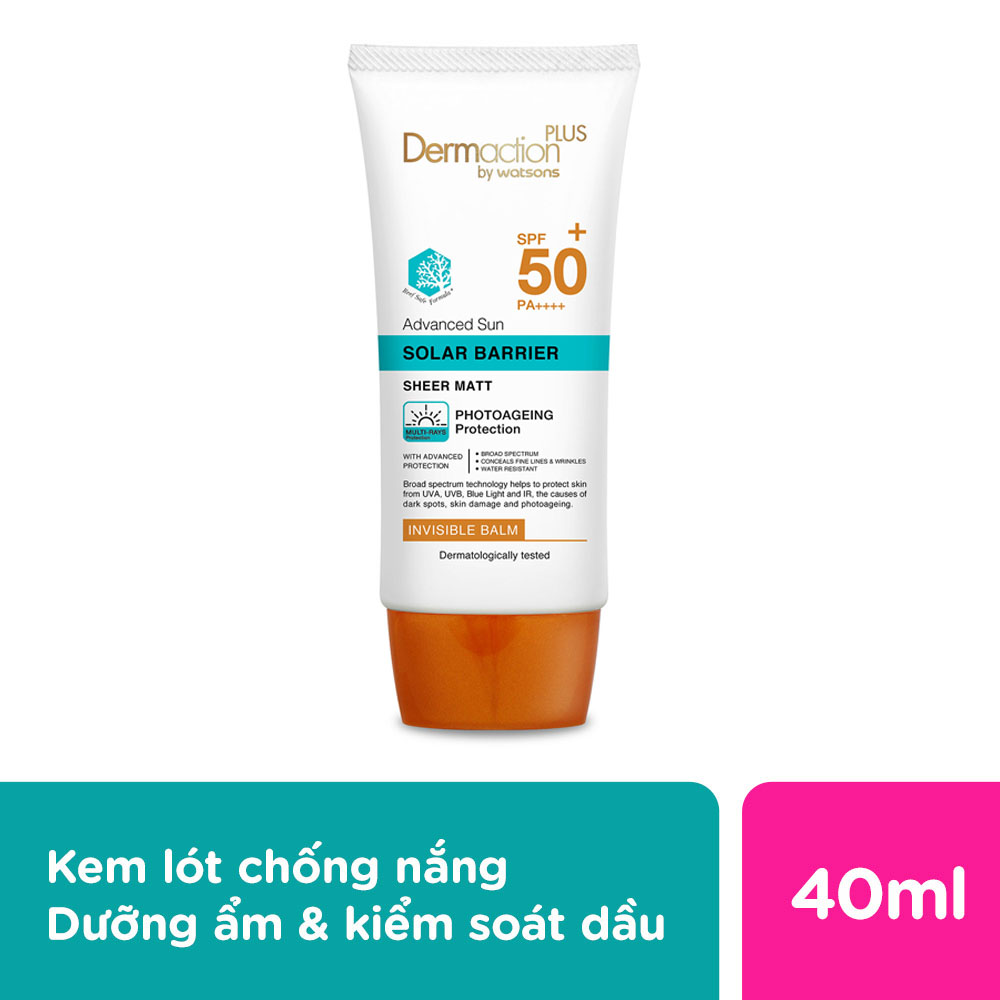 Kem Lót Chống Nắng Dermaction Plus By Watsons Solar Barrier Không Màu SPF50+ PA++++ 40ml