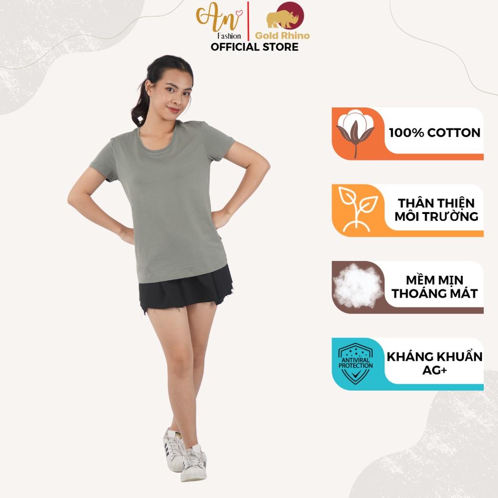 Áo Thun Nữ Cổ Tròn Màu OLIVE 100% Cotton Cao Cấp, Công Nghệ Khử Mùi Ag+, Thoáng Mát Suốt Cả Ngày - Gold Rhino