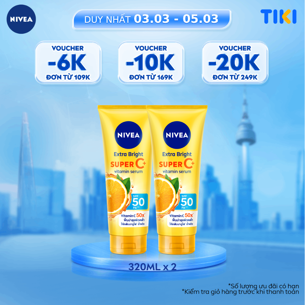 Bộ 2 Tinh Chất Dưỡng Thể NIVEA Vitamin Super C+ Dưỡng Trắng Da Chống Nắng SPF50 Vitamin C (300ml) - 99193x2