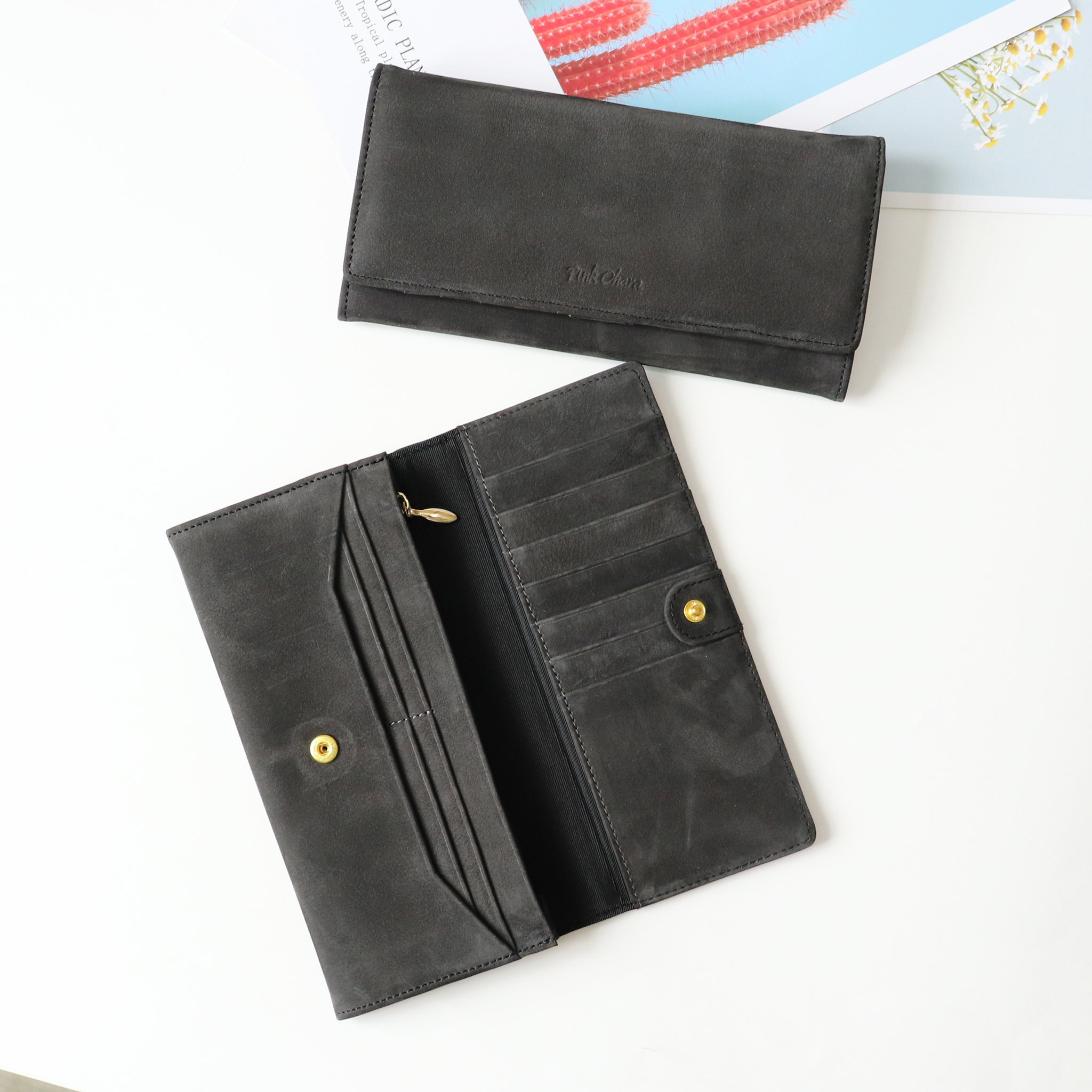 Ví dài cầm tay nữ da bò Nubuck