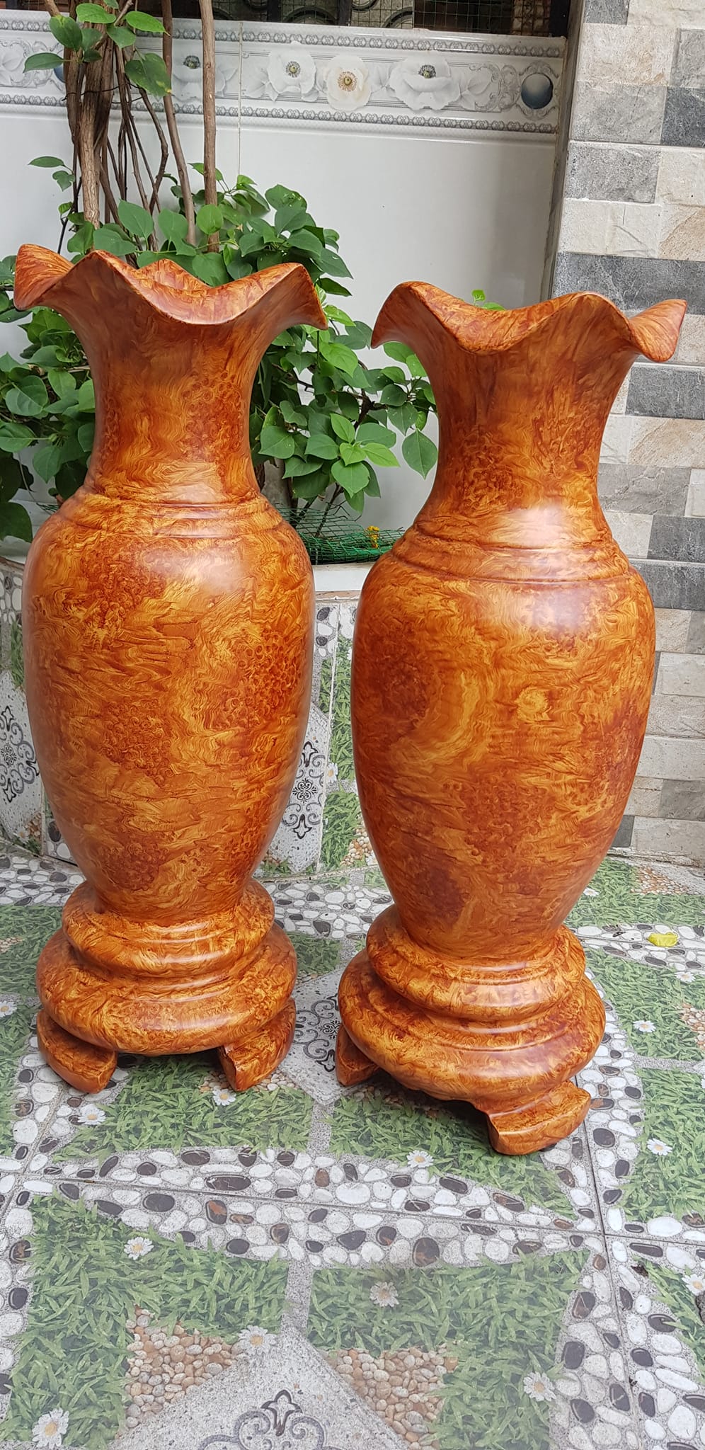 Cặp Bình Gỗ nu gõ hay gõ vẽ nu cao tròn đều đẹp cao 60cm x đk 20cm ý nghĩa bình an , phú quý Anh Chị trưng phòng khách nhà, công ty, bàn thờ thần tài to đẹp ạ