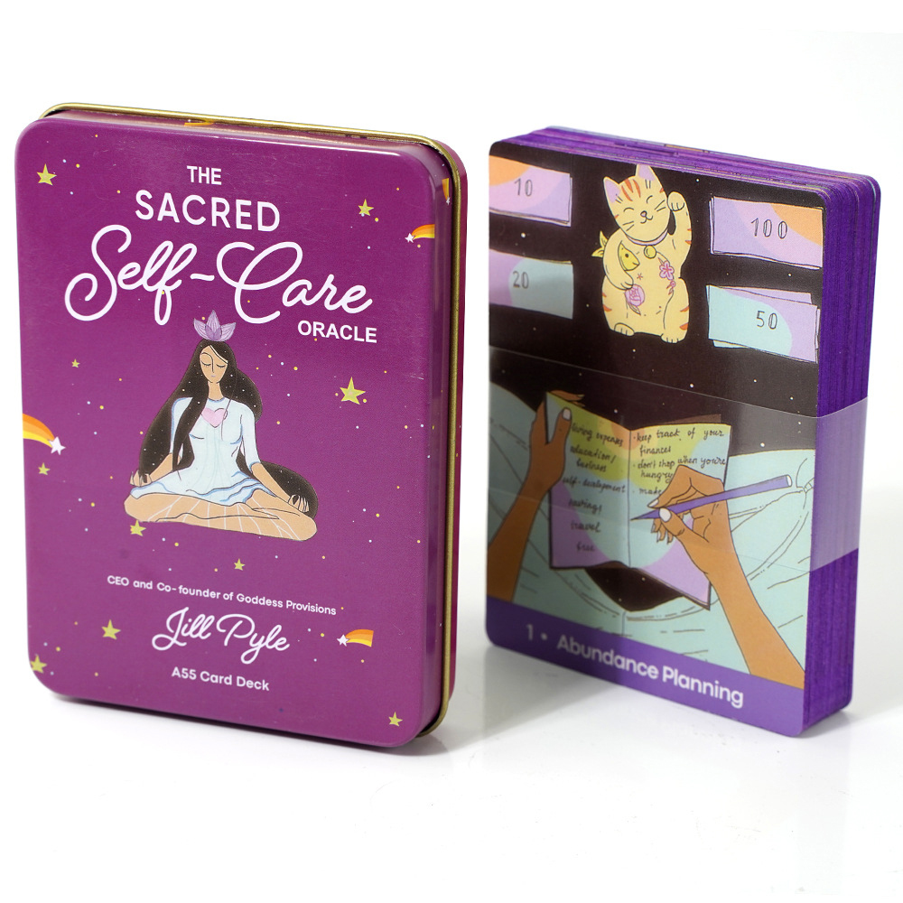[Mạ Cạnh] Bộ Bài Sacred Self Care Oracle Hộp Thiếc Mạ Cạnh Tím 55 Lá Tặng File Tiếng Anh Và Đá Thanh Tẩy