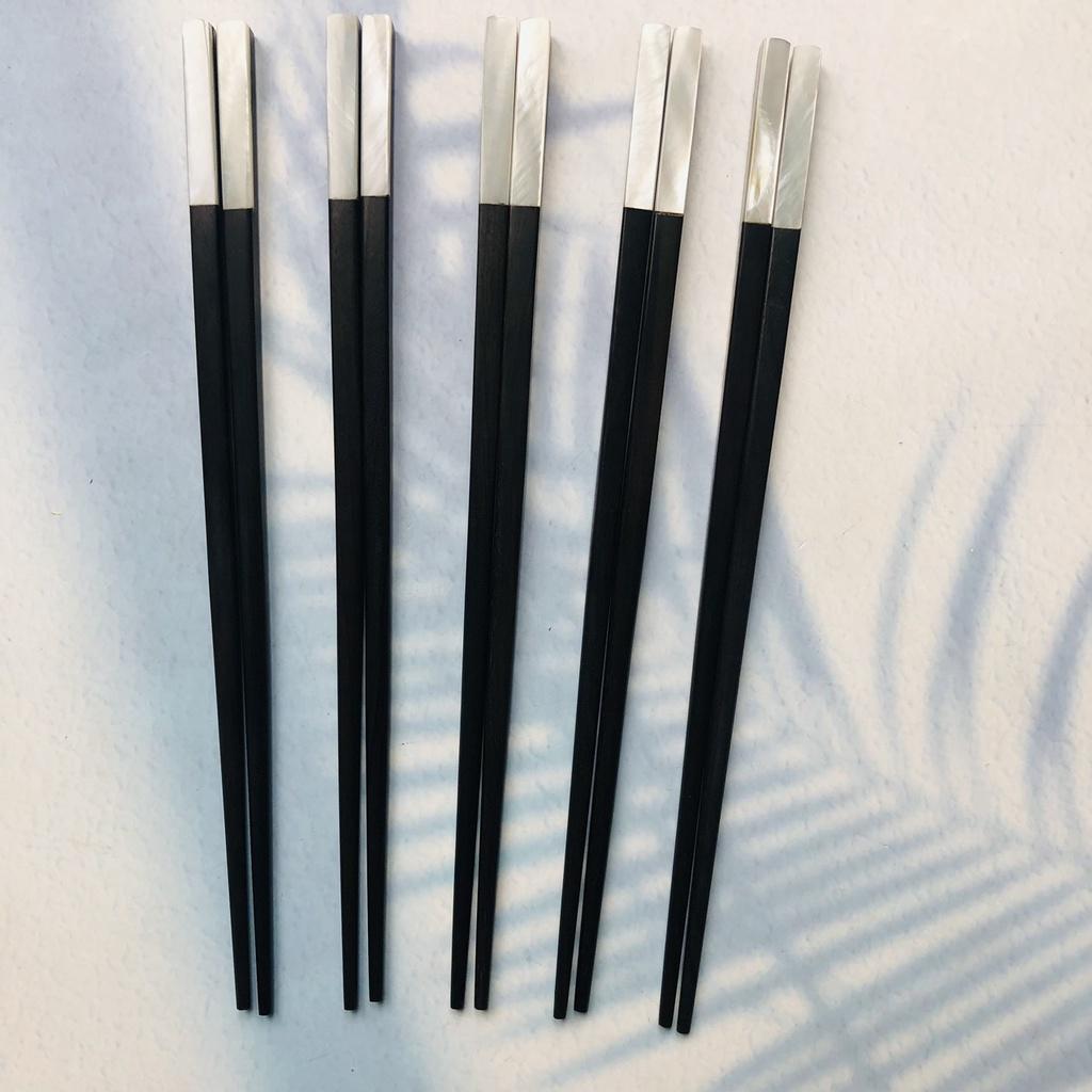 ĐŨA GỖ MUN 25cm Cán Khảm Trai Trắng, Đũa Gỗ Mun Tự Nhiên, Đũa Ăn Cơm, Phụ Kiện Nhà Bếp, Decor Của Craft Closet