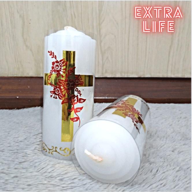 Đèn cầy - Nến trụ trắng hình Thánh giá cao 10 cm - đường kính 4 cm- Cam kết không mùi không khói - 1 pcs