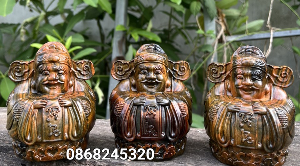 Bộ tượng phật tam đa phúc lộc thọ mini bằng gỗ mun hoa kt 10×8×8cm