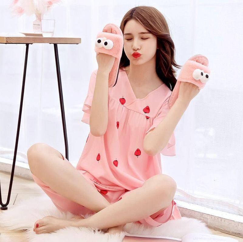 VAPERLA Bộ cotton mặc nhà hình dâu tây