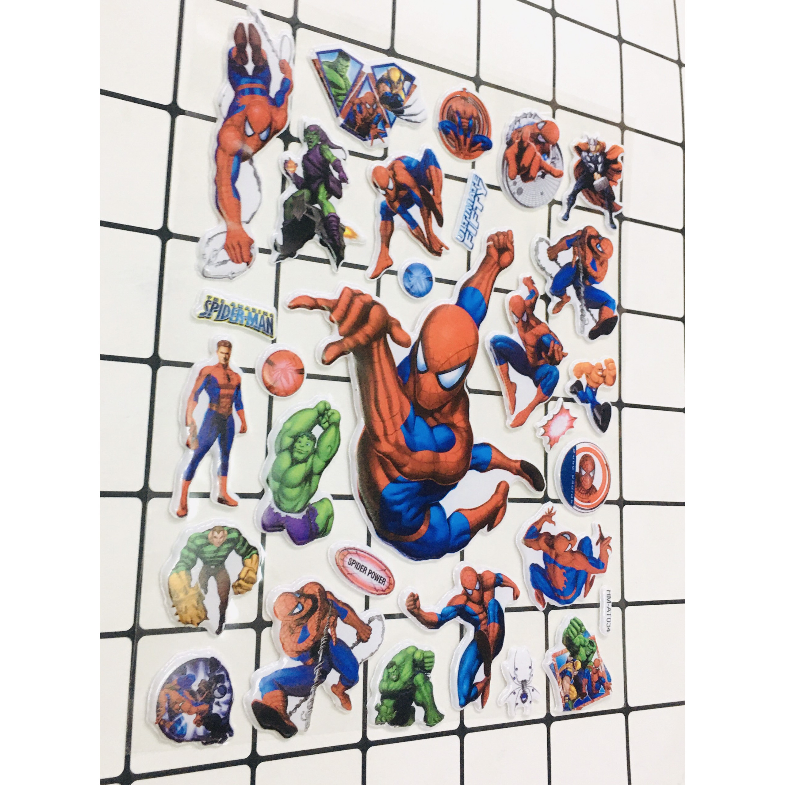 Set 2 bảng Sticker hình dán siêu nhân , người nhện Nổi 3D