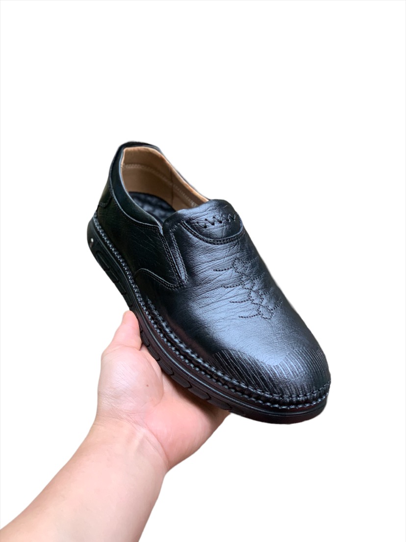 Giầy lười nam da bò 2 lớp cao cấp Tomshoes, đế cao su khâu chắc chắn