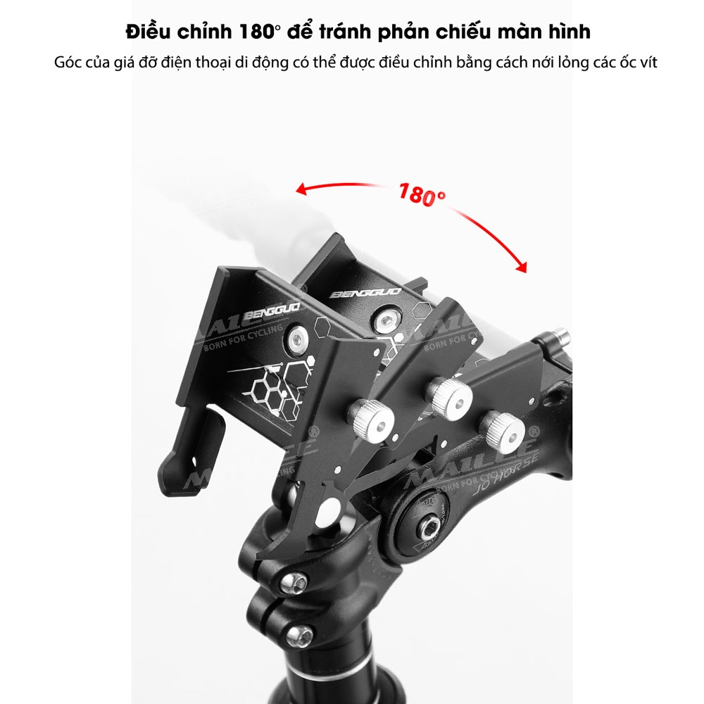Giá đỡ điện thoại xe đạp, xoay 360 độ BN-2955 gắn nắp bát phốt/ pô tăng, vị trí cổ trụ tiết kiệm không gian, hợp kim nhôm cho xe đạp
