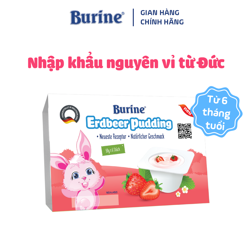 Pudding Ăn Dặm Burine Vị Dâu Dành Cho Bé Từ 6 Tháng Tuổi, Giúp Cung Cấp Vitamin, Dưỡng Chất, Bổ Sung Năng Lượng