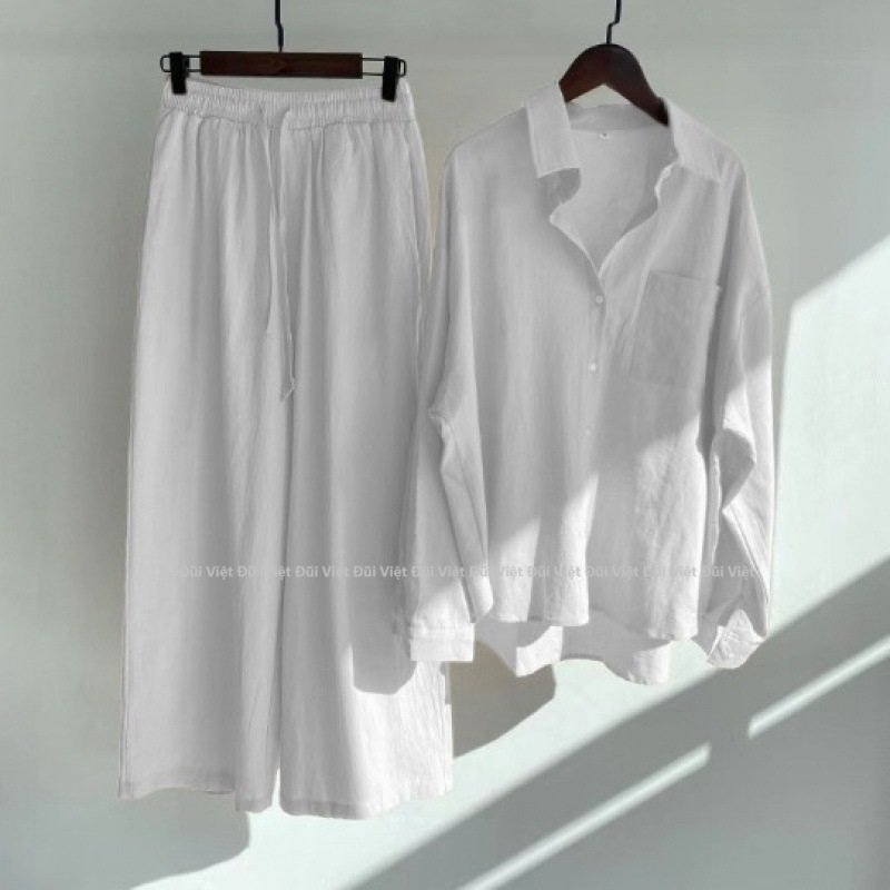 Bộ bv08 thời trang trẻ 2025 với áo sơ mi và quần dài lưng chun hách dáng đỉnh cao