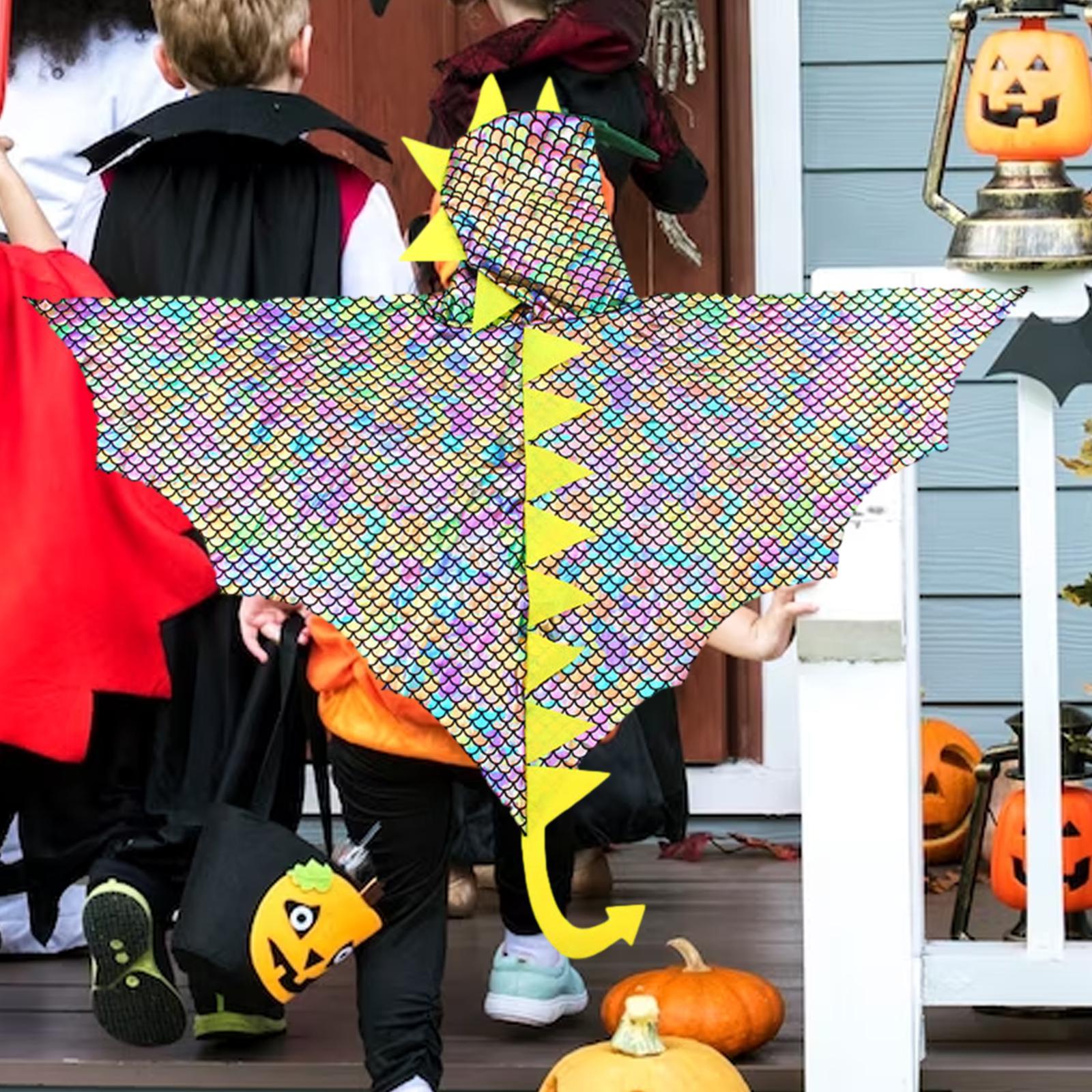 Halloween Dinosaur Costume Dragon Hood Cloak Coat Kids Dinosaur Cape Cosplay Outfit for Carnival Children Medieval Masquerade