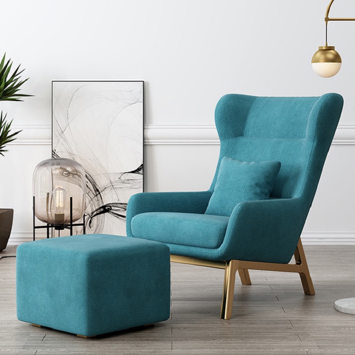 Ghế lười Thư giãn Decor phòng khách Da PU Bền đẹp - Ghế Sofa thư giãn Da PU kèm đôn Để chân Kim loại cao cấp GHT023 Giao màu ngẫu nhiên