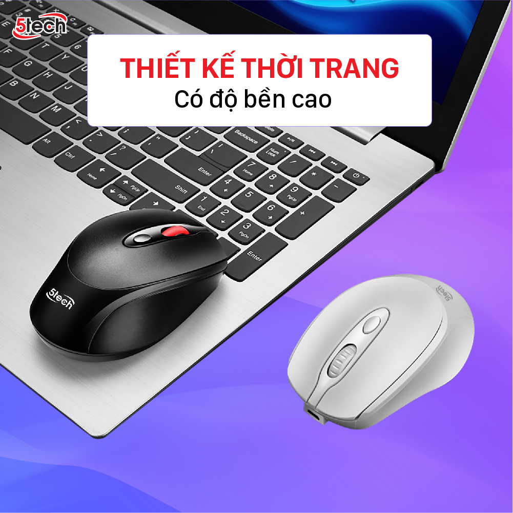 Chuột không dây 5TECH, chuột gaming wireless 2.4Ghz chuột quang sạc pin siêu nhạy cho máy tính, laptop,chất liệu nhựa ABS cao cấp hàng chính hãng