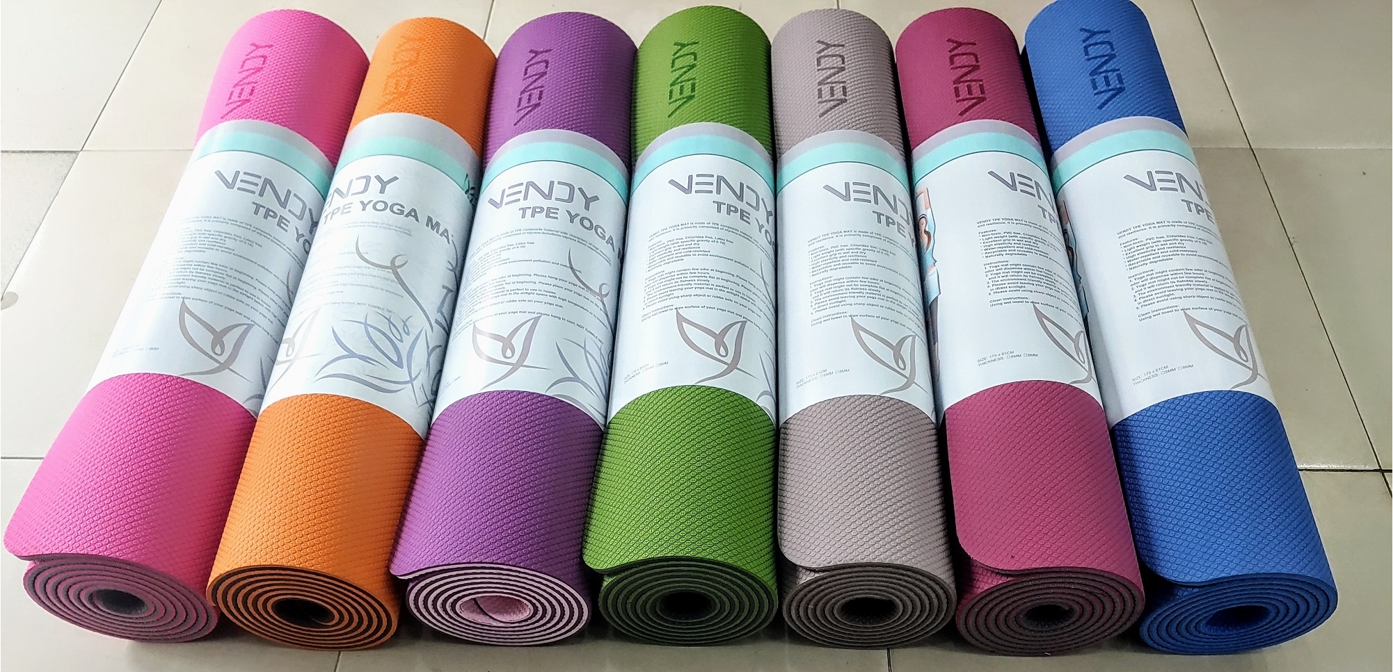 Thảm Yoga Định Tuyến Chống trượt VENDY Cao Su TPE 6mm tặng dây cột thảm - Hàng Chính Hãng Đài Loan