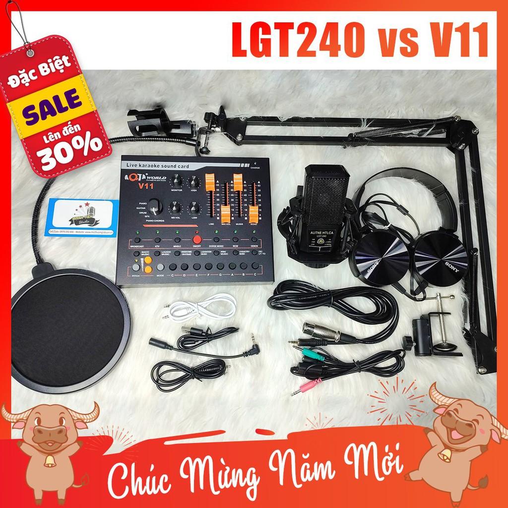 Combo Mic Thu Âm LGT240 + SoundCard v11 + full phụ kiện livestream karaoke thu âm xịn sò bh 12th